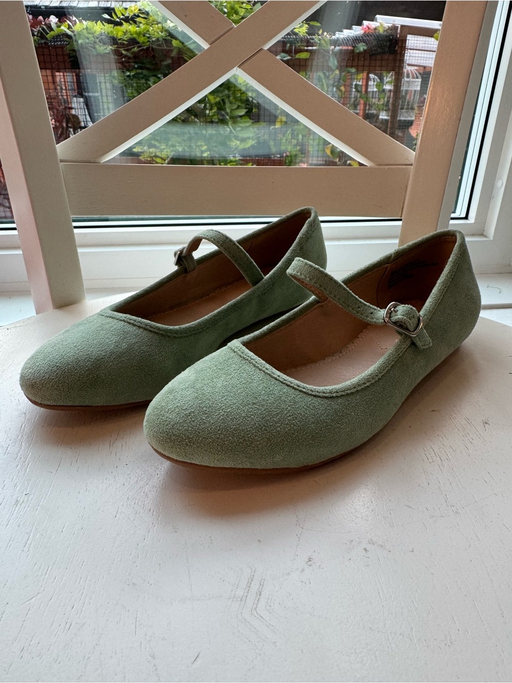 Isaac Mizrahi New York Mint Sage Green Mary Jane Ballet Flats 6.5 Faux Suede